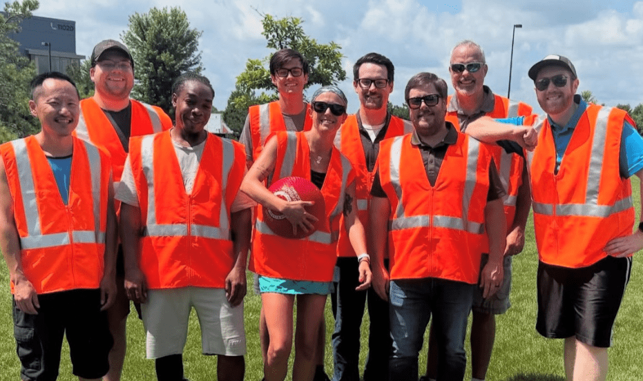 King employees playing kickball